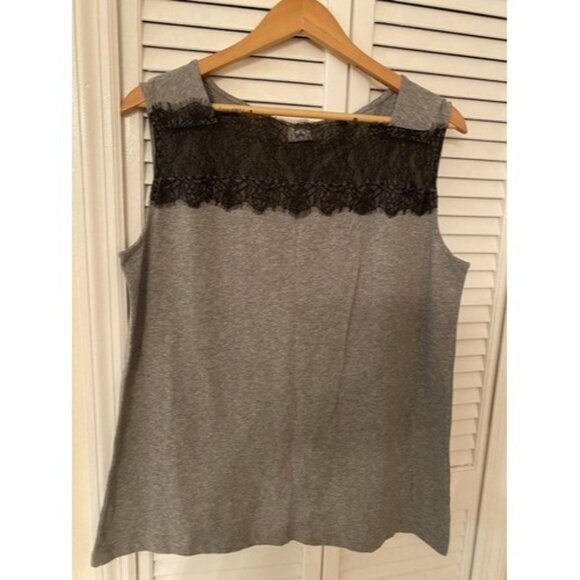 CAbi Sleeveless Shirt Blouse Gray Black Lace Womans SZ L Career Minimalist - Picture 1 of 3